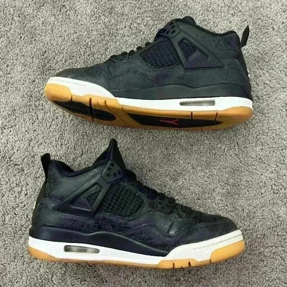 Sz 5.5 gs Jordan 4 Retro Mid Laser black gum bottom athletic sneaker streetwear - Picture 2 of 8